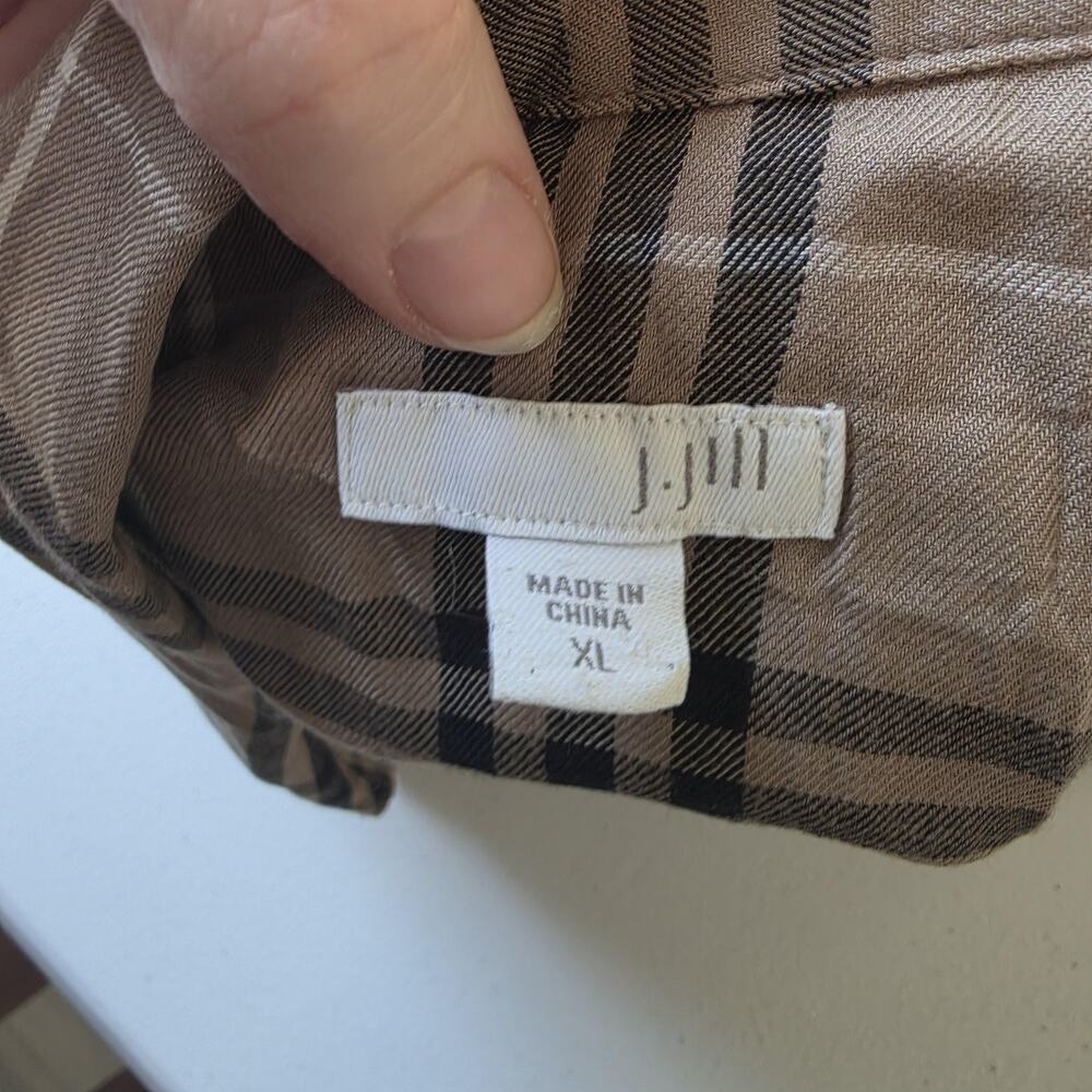 J.Jill Button Up Shirt Womens XL Beige Plaid Rayon Long Sleeve Basic Fall Top - Picture 3 of 8